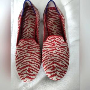 EUC Rothys Red Zebra stripe  Loafers Size 9 Beige and Red